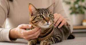 best flea and tick medicine for cats, healthy cat with owner