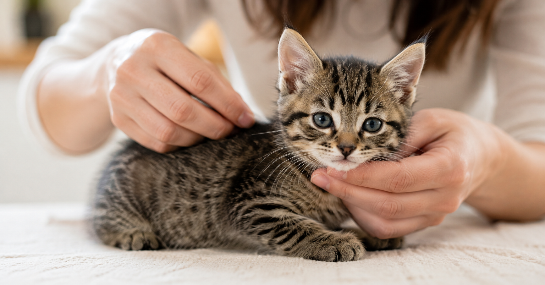 flea treatment for kittens, kitten being examined by owner